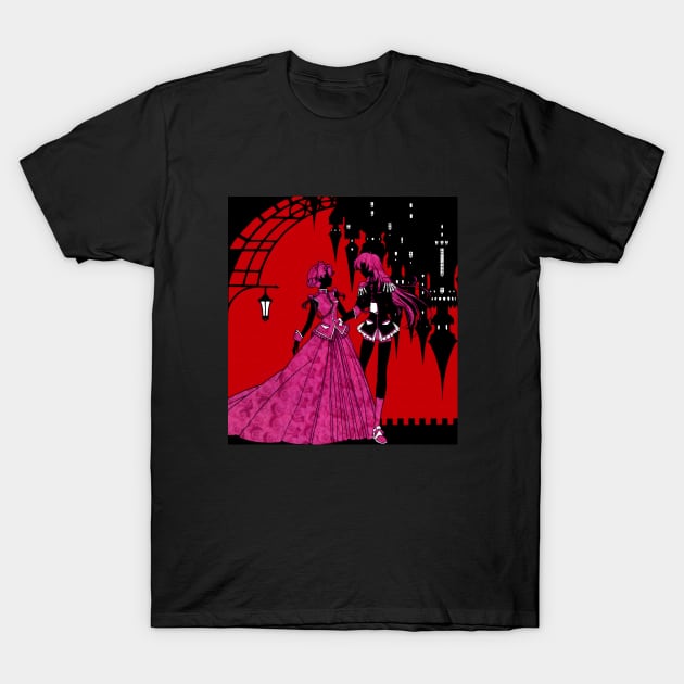 Revolutionary Girl Utena | Anthy Himemiya & Tenjou Utena | Upside Down Castle | Pink Black Red Design T-Shirt by Everyday Inspiration